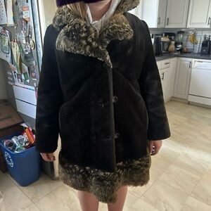 Brown Faux Fur Trimmed Coat
